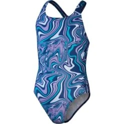 Speedo Allover Medalist Meisjes Badpak - Ammonite Blue/blue Tack/miami Lilac/aquarium