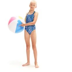 Speedo Allover Medalist Meisjes Badpak - Ammonite Blue/blue Tack/miami Lilac/aquarium -Speedo speedo allover medalist girls bathing suit ammonite blue blue tack miami lilac aquarium 9 1424848