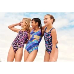 Speedo Digital Allover Leaderback Meisjes Badpak - True Navy/black/blue Flame Blue/rose Violet/bright Yellow -Speedo speedo allover medalist girls bathing suit black rose violet miami lilac sunblaze 3 1423752
