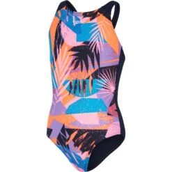 Speedo Allover Pulseback Kids Bathing Suit - True Navy/siren Red/miami Lilac/poo/pink Splash
