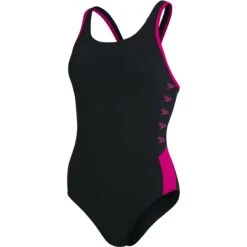 Speedo Boom Logo Splice Muscleback Bathing Suit - Black/electric Pink
