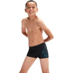 Speedo Hyper Boom Logo Placement Aquashort Jongens - Black/Bolt -Speedo speedo boys hyper boom logo placement aquashort black bolt 5 1515460