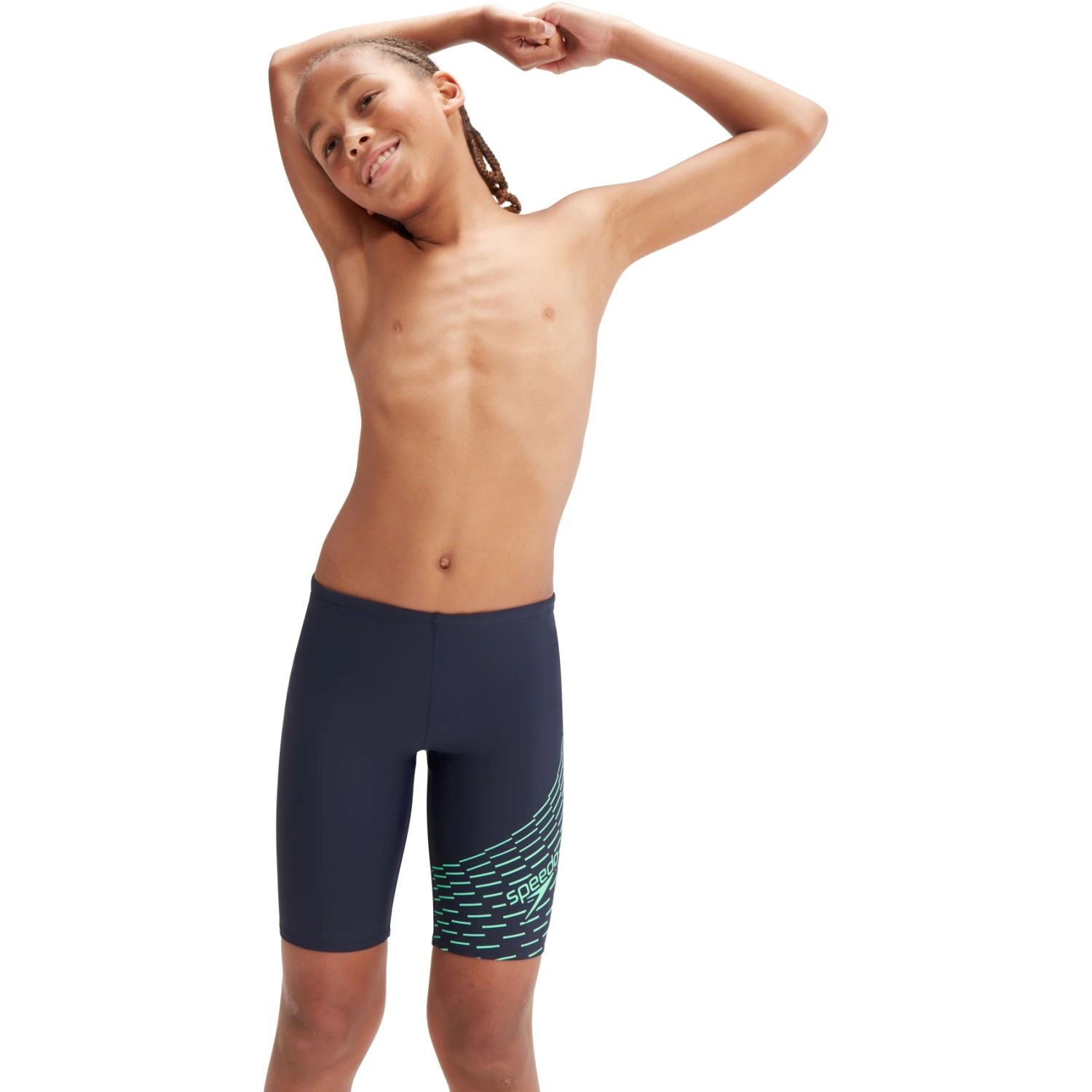 Speedo Medley Logo Zwemjammer Jongens - True Navy/Green Glow 4 Speedo Medley Logo Zwemjammer Jongens - True Navy/Green Glow - Afbeelding 2