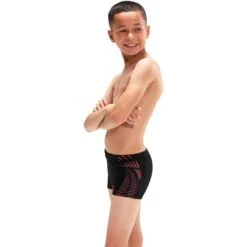 Speedo Plastisol Placement Zwemshort Jongens - Black/Fed Red/Dapple Grey -Speedo speedo boys plastisol placement aquashort black fed red dapple grey 4 1515625