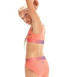 Speedo Contrast Band Meisjes Bikini - Soft Coral/miami Lilac -Speedo speedo contrast band 2 piece girls bikini soft coral miami lilac 2 1424900