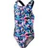 Speedo Digital Allover Leaderback Meisjes Badpak - True Navy/black/blue Flame Blue/rose Violet/bright Yellow