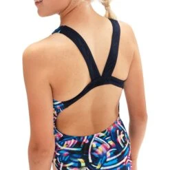Speedo Digital Allover Leaderback Meisjes Badpak - True Navy/black/blue Flame Blue/rose Violet/bright Yellow -Speedo speedo digital allover leaderback girls bathing suit true navy black blue flame blue rose violet bright yellow 7 1423784