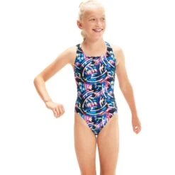 Speedo Digital Allover Leaderback Meisjes Badpak - True Navy/black/blue Flame Blue/rose Violet/bright Yellow -Speedo speedo digital allover leaderback girls bathing suit true navy black blue flame blue rose violet bright yellow 9 1423786