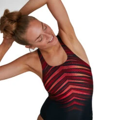 Speedo Digital Placement Medalist Bathing Suit - Black/dragonfire Orange -Speedo speedo digital placement medalist women bathin suit 11 1024506