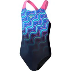 Speedo Digital Placement Splashback Meisjes Badpak - True Navy/rose Violet/beautiful Blue/bright Yellow/lapis Blue