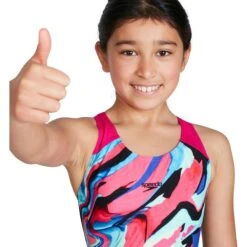 Speedo Digital Placement Splashback Meisjes Badpak - Black/electric Pink/pool/blue Flame -Speedo speedo digital placement splashback kids bathing suit black electric pink pool blue flame 2 1302018