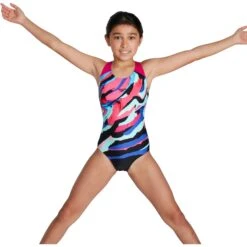 Speedo Digital Placement Splashback Meisjes Badpak - Black/electric Pink/pool/blue Flame -Speedo speedo digital placement splashback kids bathing suit black electric pink pool blue flame 7 1302023