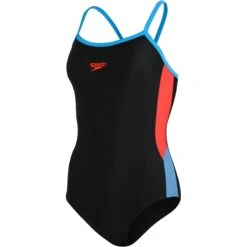 Speedo Dive Thinstrap Muscleback Bathing Suit - Black/volcanic Org/hypsonicblu