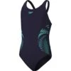 Speedo Placement Muscleback Meisjes Badpak - True Navy/Green Glow/Fluo Arctic -Speedo speedo girls placement muscleback bathing suit true navy green glow fluo arctic 2 1515783