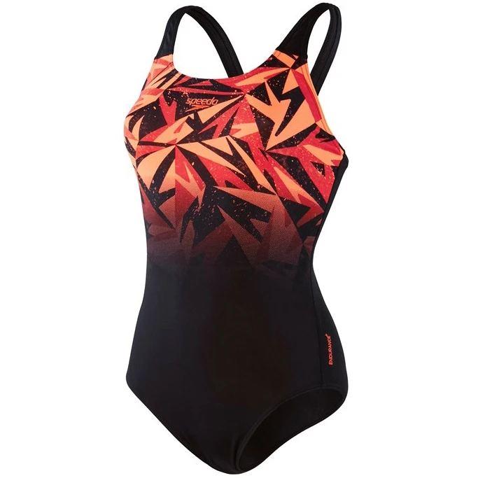 Speedo Hyperboom Placement Muscleback Bathing Suit - Hyper Black/lava Red/siren 3 Speedo Hyperboom Placement Muscleback Bathing Suit - Hyper Black/lava Red/siren