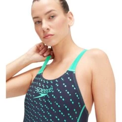 Speedo Medley Logo 1 Piece Badpak - True Navy/Green Glow 16 Speedo Medley Logo 1 Piece Badpak - True Navy/Green Glow -Speedo speedo medley logo 1 piece bathing suit true navy green glow 3 1516005