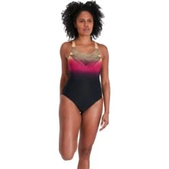Speedo Placement Digital Medalist Badpak - Black/magenta/papaya Punch -Speedo speedo placement digital medalist bathing suit black magenta papaya punch 14 1302786