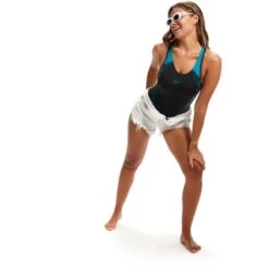 Speedo Placement Laneback Badpak - Black/aquarium/miami Lilac -Speedo speedo placement laneback bathings suit black aquarium miami lilac 11 1425415