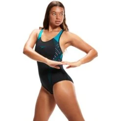 Speedo Placement Laneback Badpak - Black/aquarium/miami Lilac -Speedo speedo placement laneback bathings suit black aquarium miami lilac 9 1425413