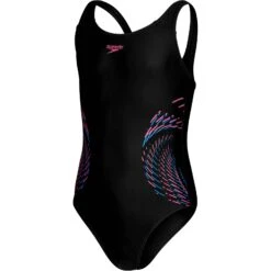 Speedo Placement Muscleback Meisjes Badpak - Black/rose Violet/bondi Blue