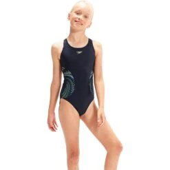 Speedo Placement Muscleback Meisjes Badpak - True Navy/bondi Blue/spritz -Speedo speedo placmement muscleback girls bathing suit true navy bondi blue spritz 4 1425848