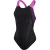 Speedo Plastisol Laneback Bathing Suit - Black/neon Orchid