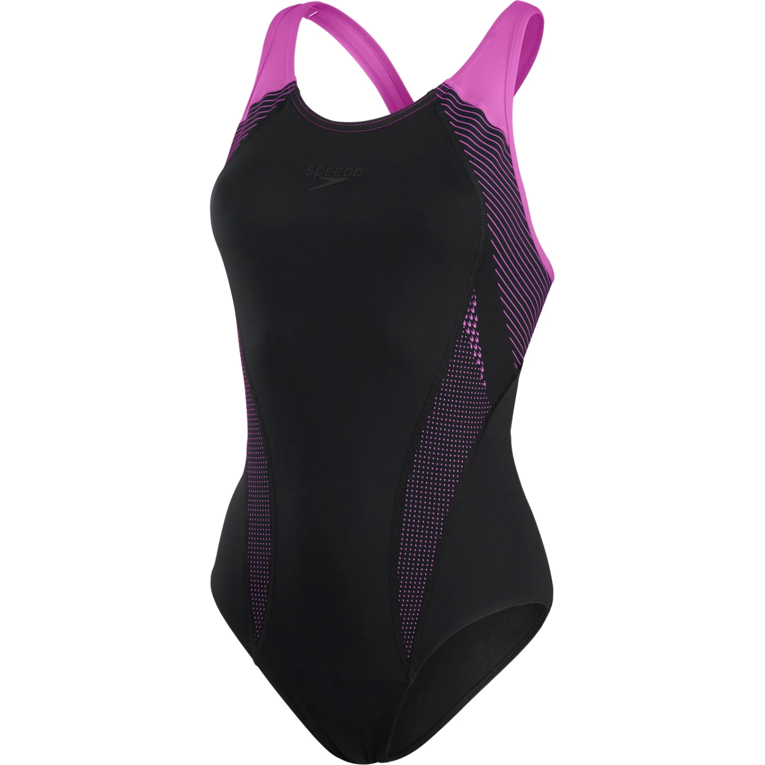 Speedo Plastisol Laneback Bathing Suit - Black/neon Orchid 3 Speedo Plastisol Laneback Bathing Suit - Black/neon Orchid
