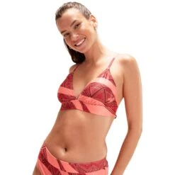 Speedo Printed Banded Triangle Dames Bikini - Oxblood/soft Coral -Speedo speedo printed banded triangle 2 piece womens bikini oxblood soft coral 3 1427642