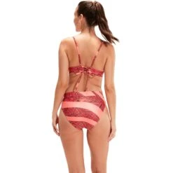 Speedo Printed Banded Triangle Dames Bikini - Oxblood/soft Coral -Speedo speedo printed banded triangle 2 piece womens bikini oxblood soft coral 7 1427646