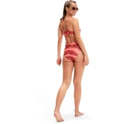 Speedo Printed Banded Triangle Dames Bikini - Oxblood/soft Coral -Speedo speedo printed banded triangle 2 piece womens bikini oxblood soft coral 9 1427648