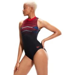 Speedo Printed Hydrasuit Dames - Black/fed Red/chroma Blue/white -Speedo speedo printed hydrasuit womens black fed red chroma blue white 9 1425808